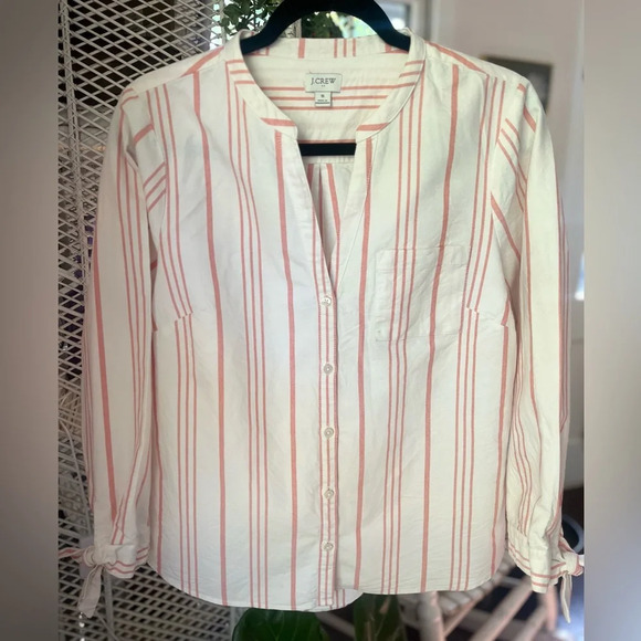 J. Crew Factory White & Coral Striped Button Down 100% Cotton Shirt Size Small - Picture 2 of 9